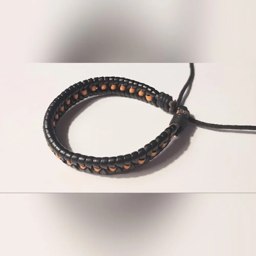 Men's bracelet‎ leather braided black new d78